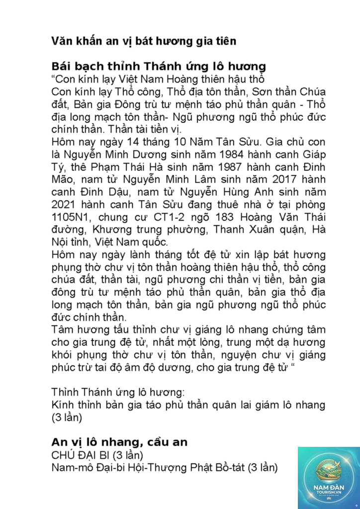 văn khấn an vị bát hương