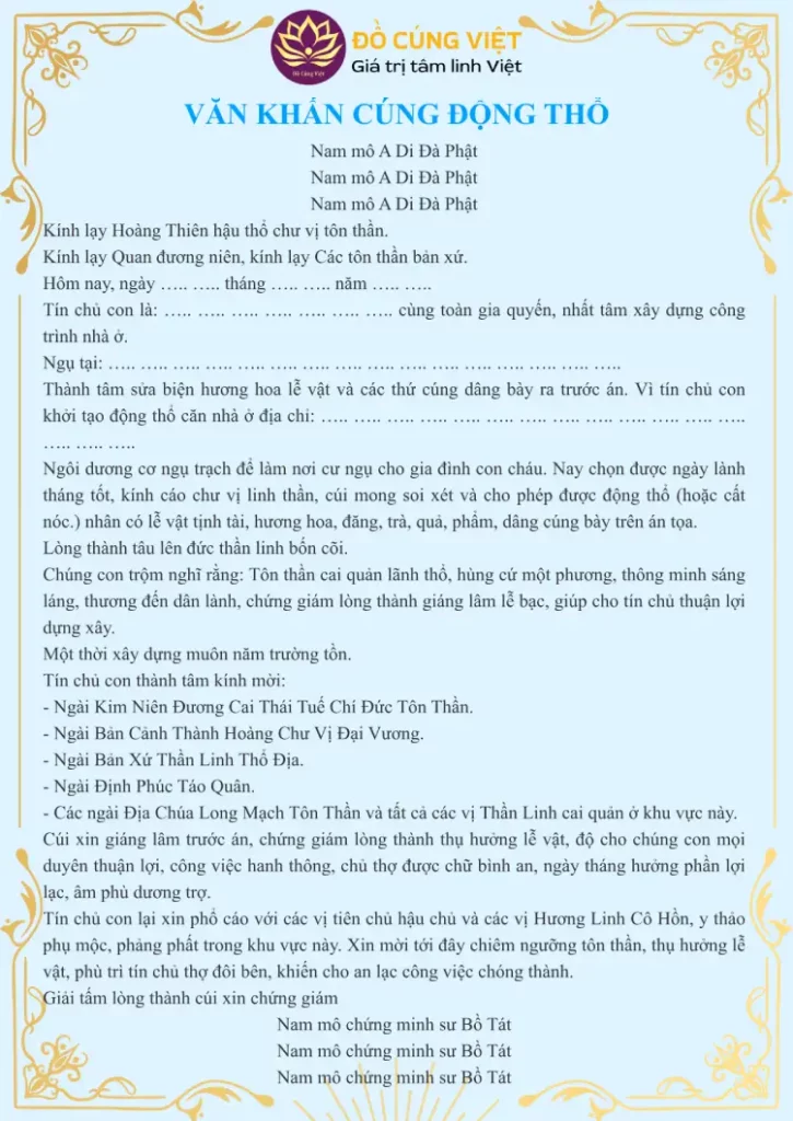 văn khấn động thổ xây nhà