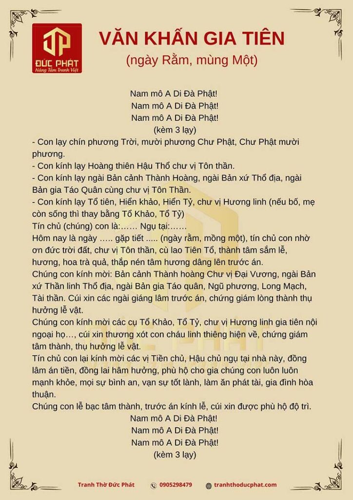 văn khấn gia tiên ngày rằm