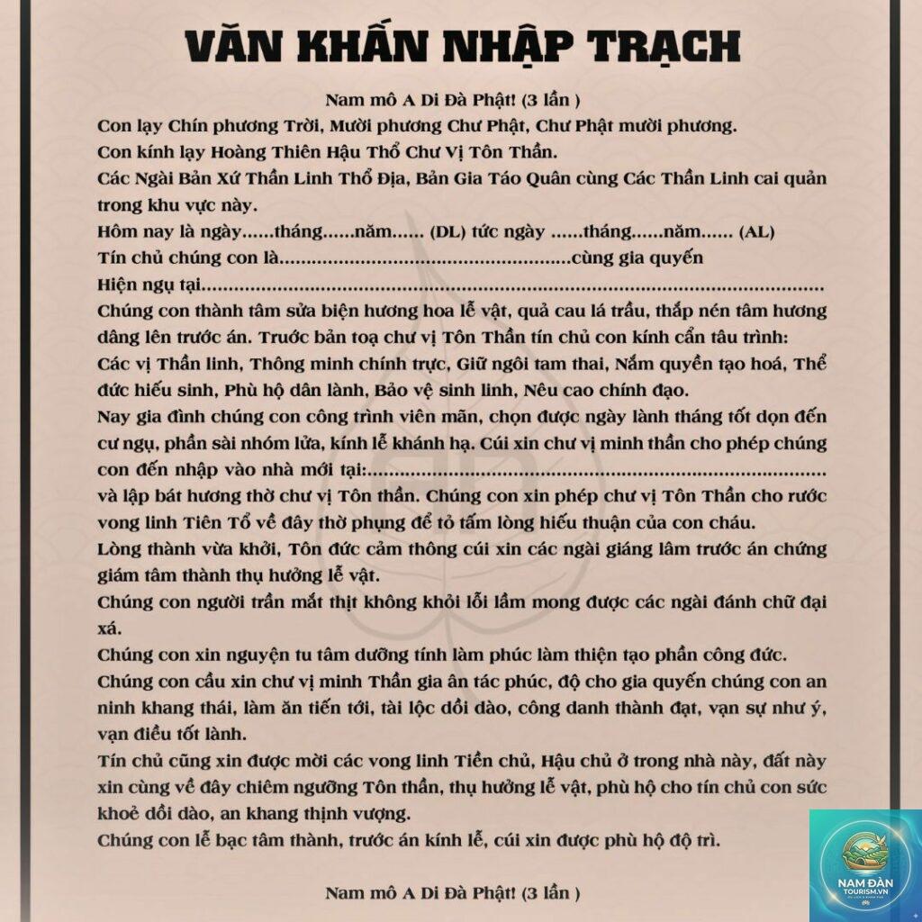 văn khấn gia tiên nhập trạch