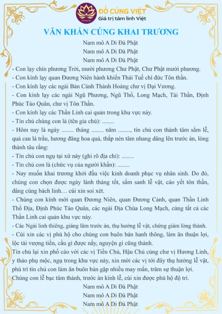 văn khấn khai trương buôn bán