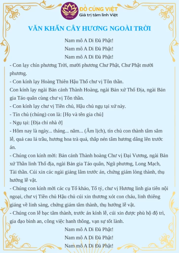 văn khấn mùng 1 ngoài trời