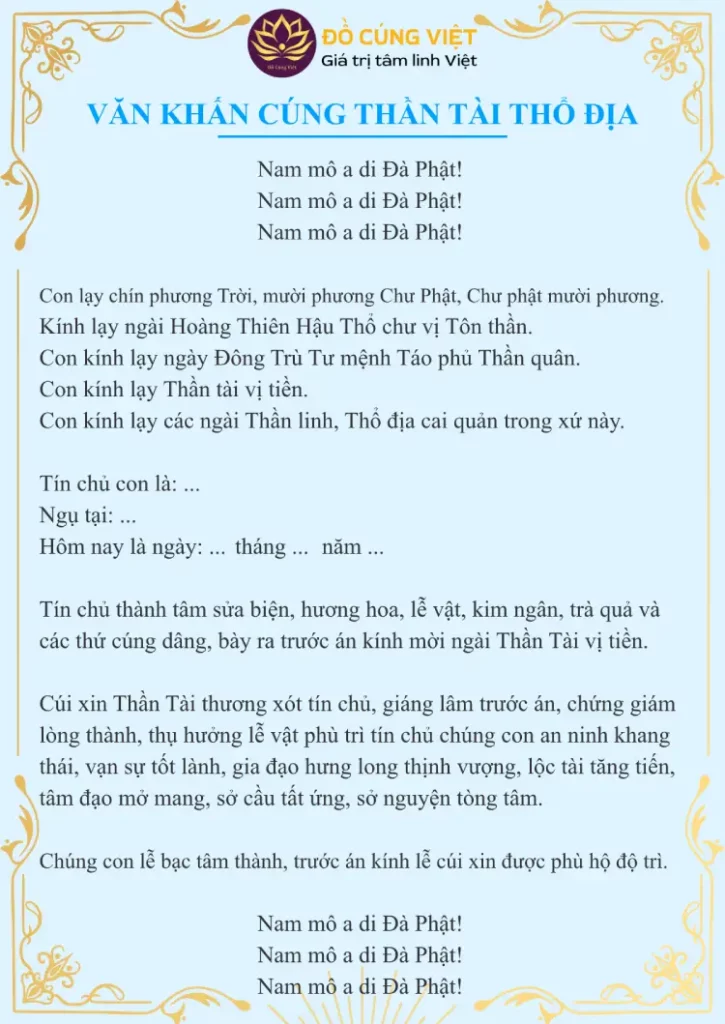 văn khấn ông địa cầu tài lộc