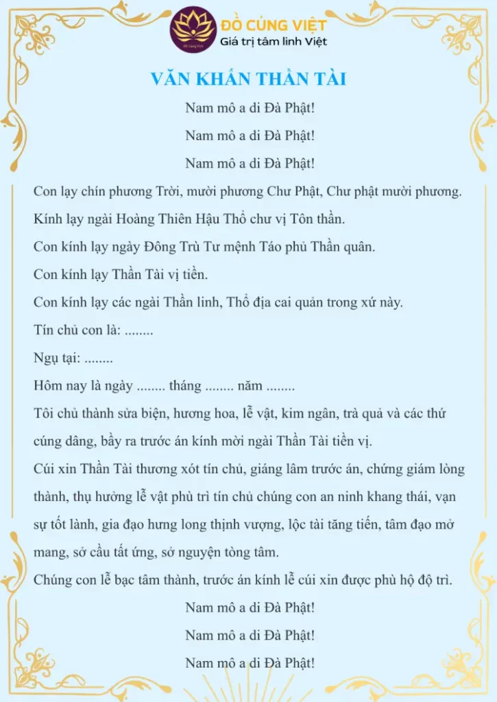 văn khấn thần tài cổ truyền